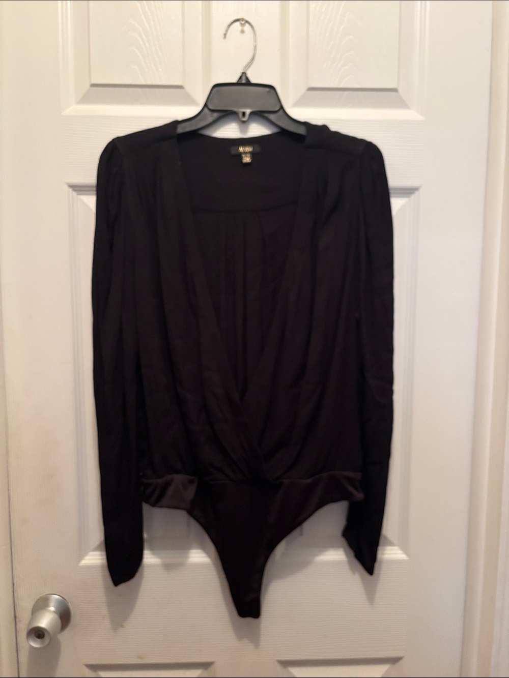 AFRM Black Long Sleeve Wrap-Front Bodysuit